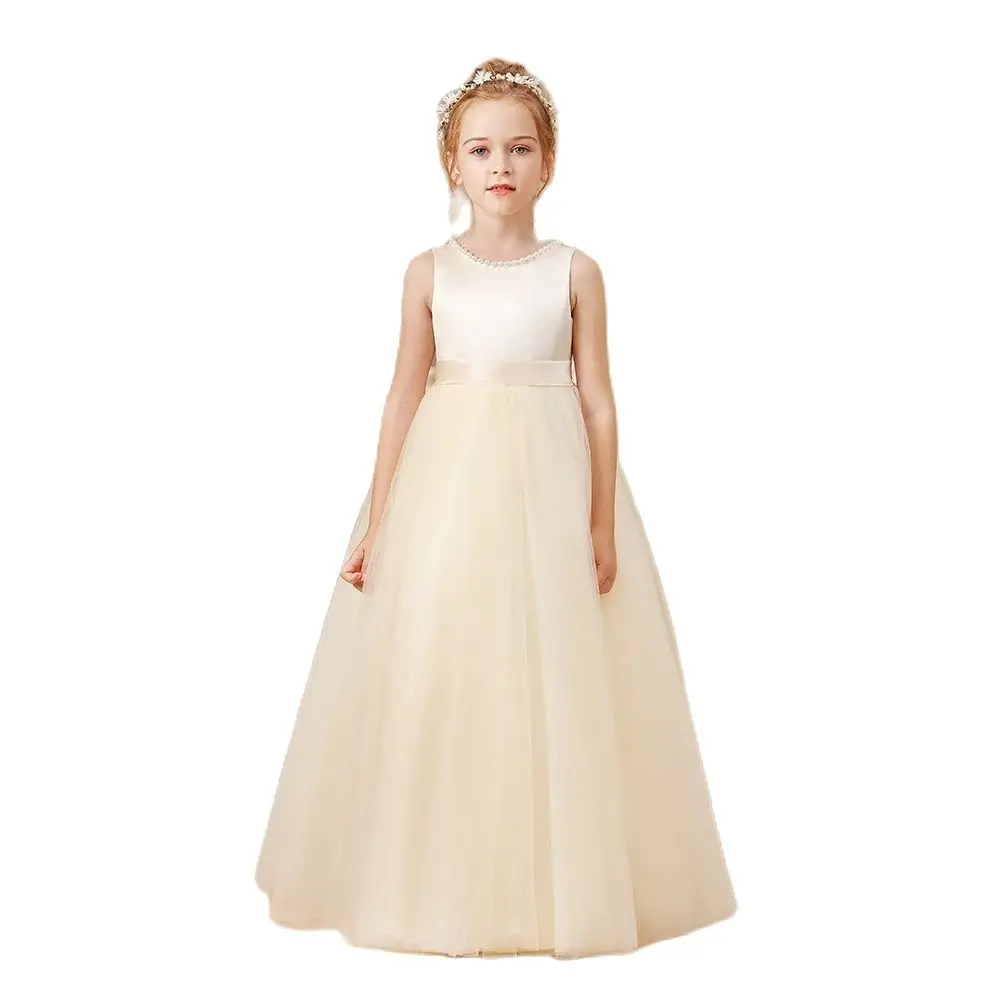 

Kids Princess Dress Wedding Flower Girl Dress Children Prom Ball Gown Party Long Dress Sleeveless Bow Birthday Party Dress
