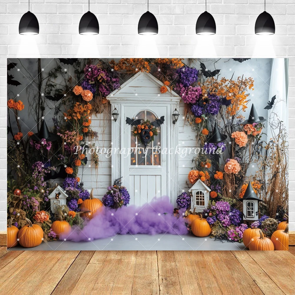 Halloween Backdrops Bat Pumpkin Evening House Kids Birthday Party Decoration Trick Or Treat Photography Kid Festival Backgrounds