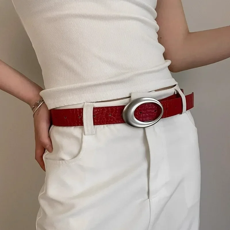 Ceinture de jeans vintage polyvalente pour femmes et filles, ceinture de créateur, ceinture amincissante, décontracté, coréen, rouge, noir, environnement, automne, hiver