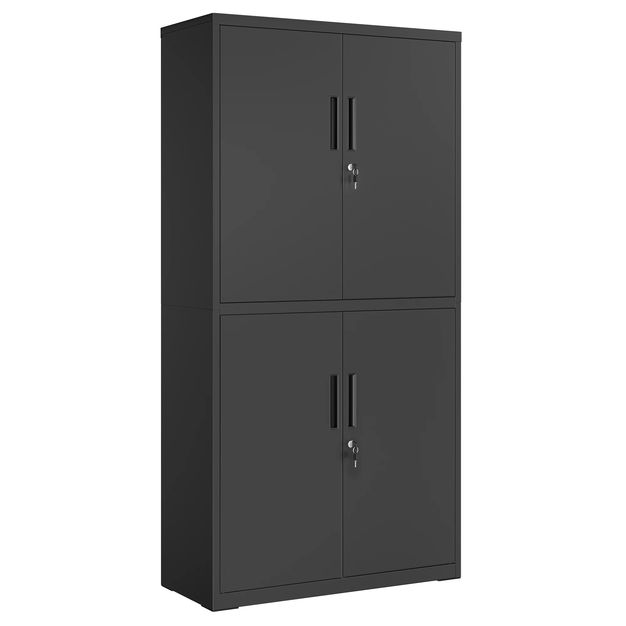 Songmics Armadietto Garage A 5 Ripiani Con 4 Ante, Armadio Ufficio, 40 X 80 X 180 Cm, 2 Serrature, Ripiani Regolabili, Armadio Metallo, Nero Opaco /Grigio Opaco