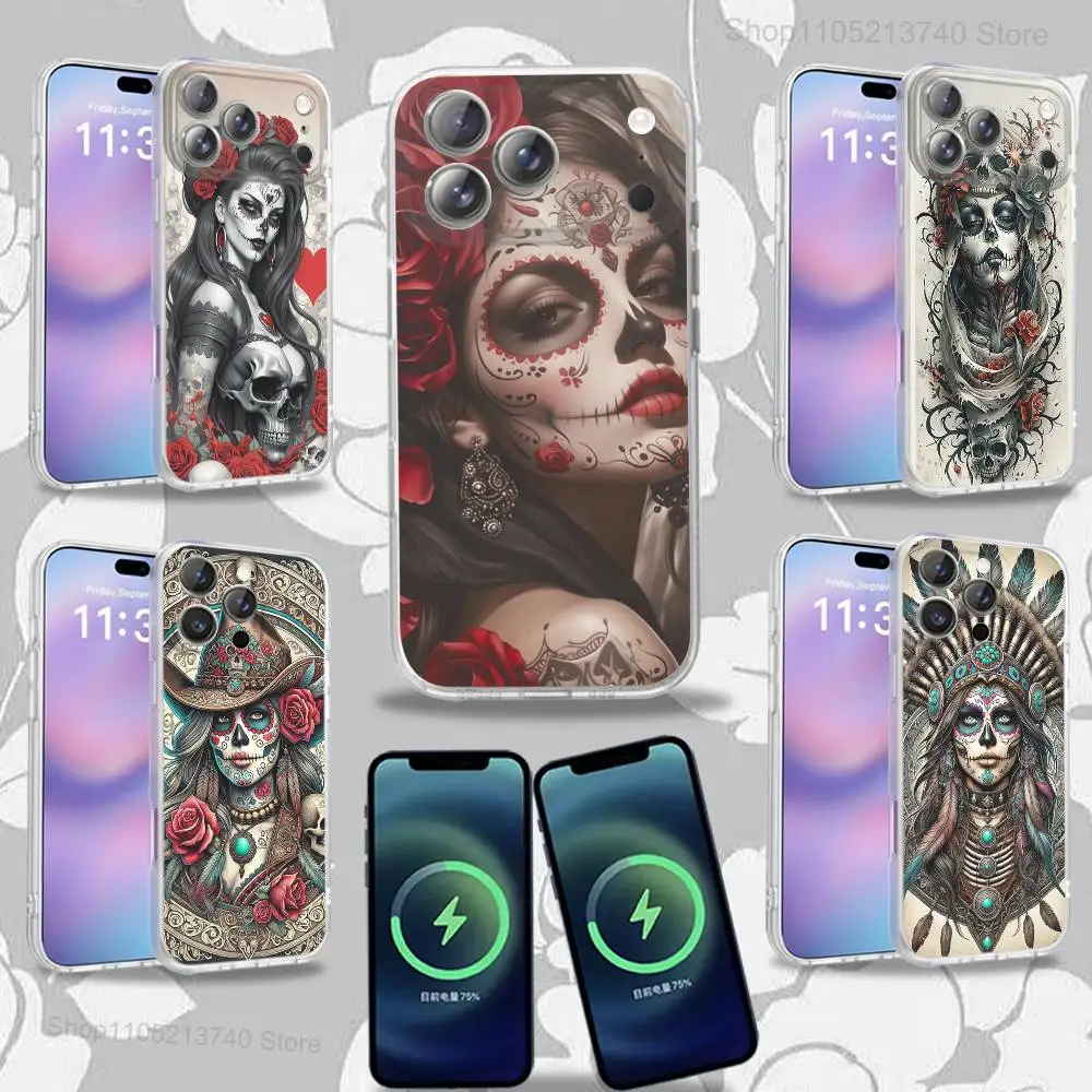 

S-Skull Girl C-Catrina Rose For iPhone 17,12,11,14,13,15,16,Plus,Air,Pro,Max,E,Mini for Magsafe Magnetic Frosted Phone Case
