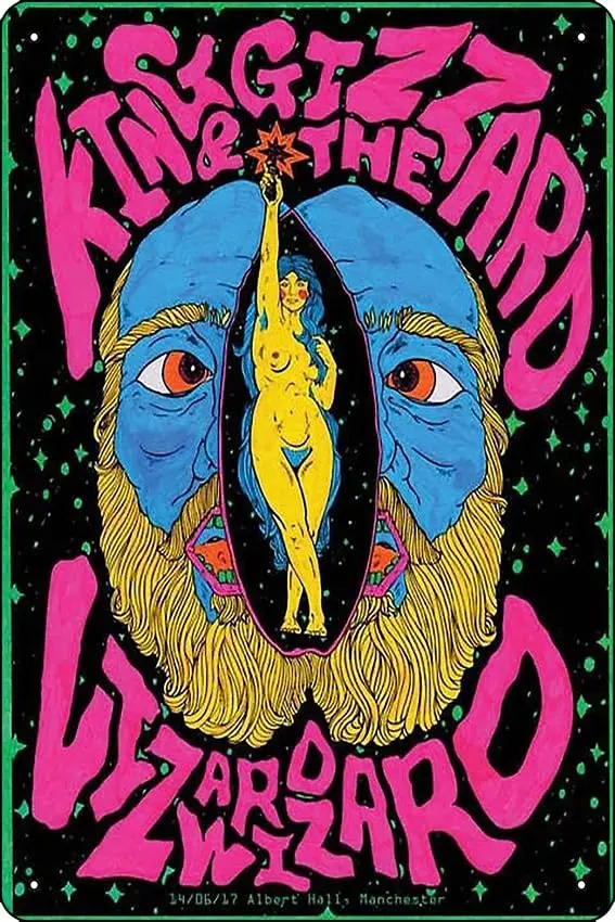 King Gizzard and the Lizard Wizard Tour Poster Metal Tin Sign 12 X 8 Inch Funny Man Cave Home Office Bar Decor