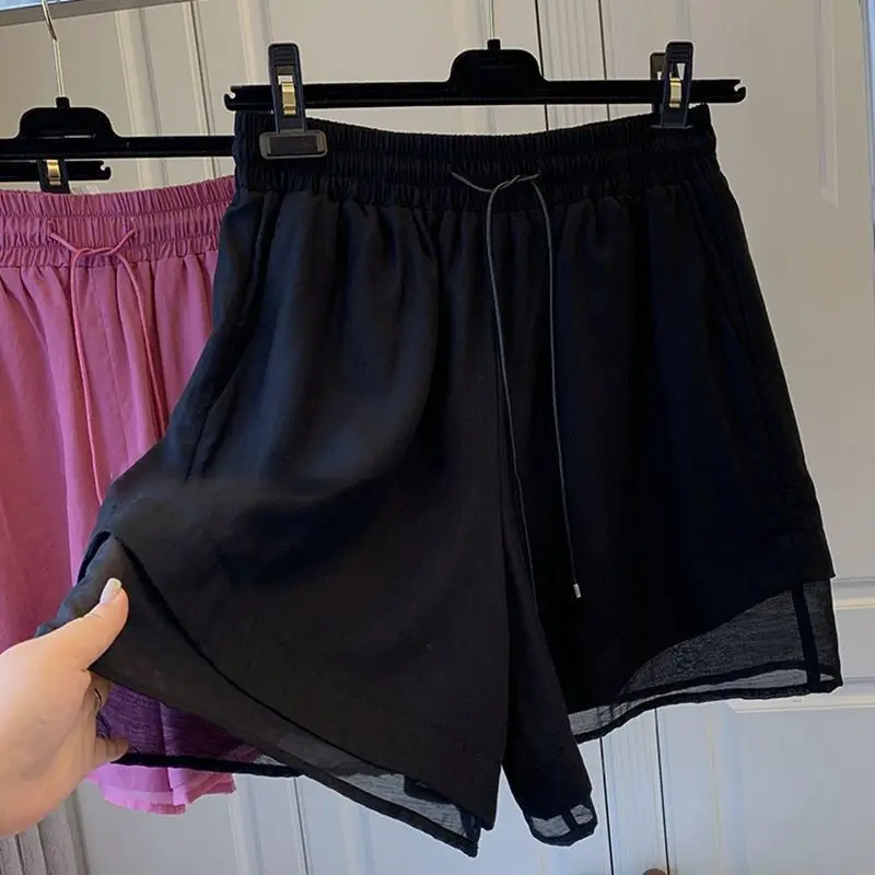 Casual Elastic Waist Shorts for Women Summer Japanese 2000s Style Low Price Outfits Solid Color Hollow Lace-up Woman Short Pants