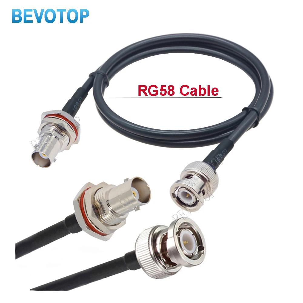 1Pcs RG-58 Cable BNC Female Bulkhead to BNC Female Bulkhead Connector Crimp RF Coaxial Jumper Pigtail Cable For Radio Antenna
