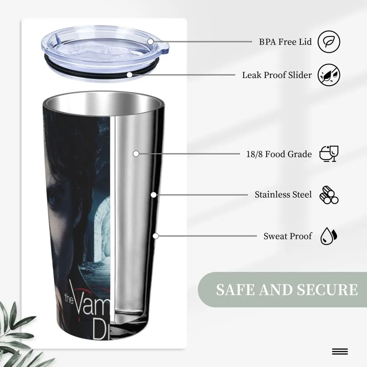 The Vampire Diaries Tumbler Vacuum Insulated Damon Salvatore Stefan Salvator Thermal Cup Stainless Steel Car Mugs Water Bottle