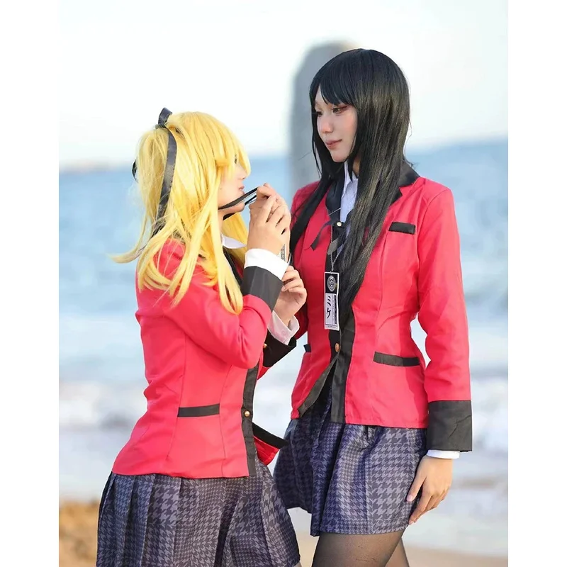 أنيمي Kakegurui Jabami Yumeko تأثيري حلي ميري ساوتومي ساياكا القهري مقامر زي مدرسي فتاة مطوي تنورة مجموعة كاملة