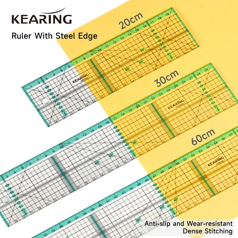 Kearing Acrylic Straight Ruler with Metal Edge for Cutting & Measuring,  Patchwork, Quilting Ruler ,20 cm, 30 cm, 60cm