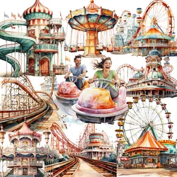 12Pcs/Pack Amusement Park Roller Coaster Sticker DIY Craft Scrapbooking Album Junk Journal Decorative Stickers