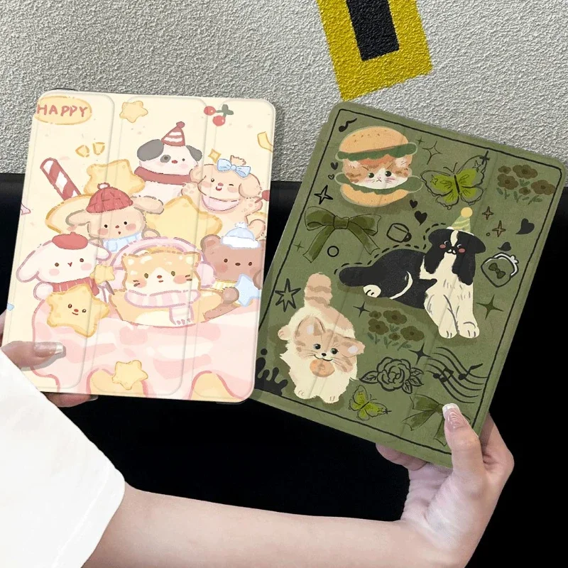 10.9 10th Gen for Flip Smart Cover for Ipad 5th 6th Generation IPad Air 5 2022 Air 4 Case Pro 11 Inch Cake Bear Puppy PC Shell