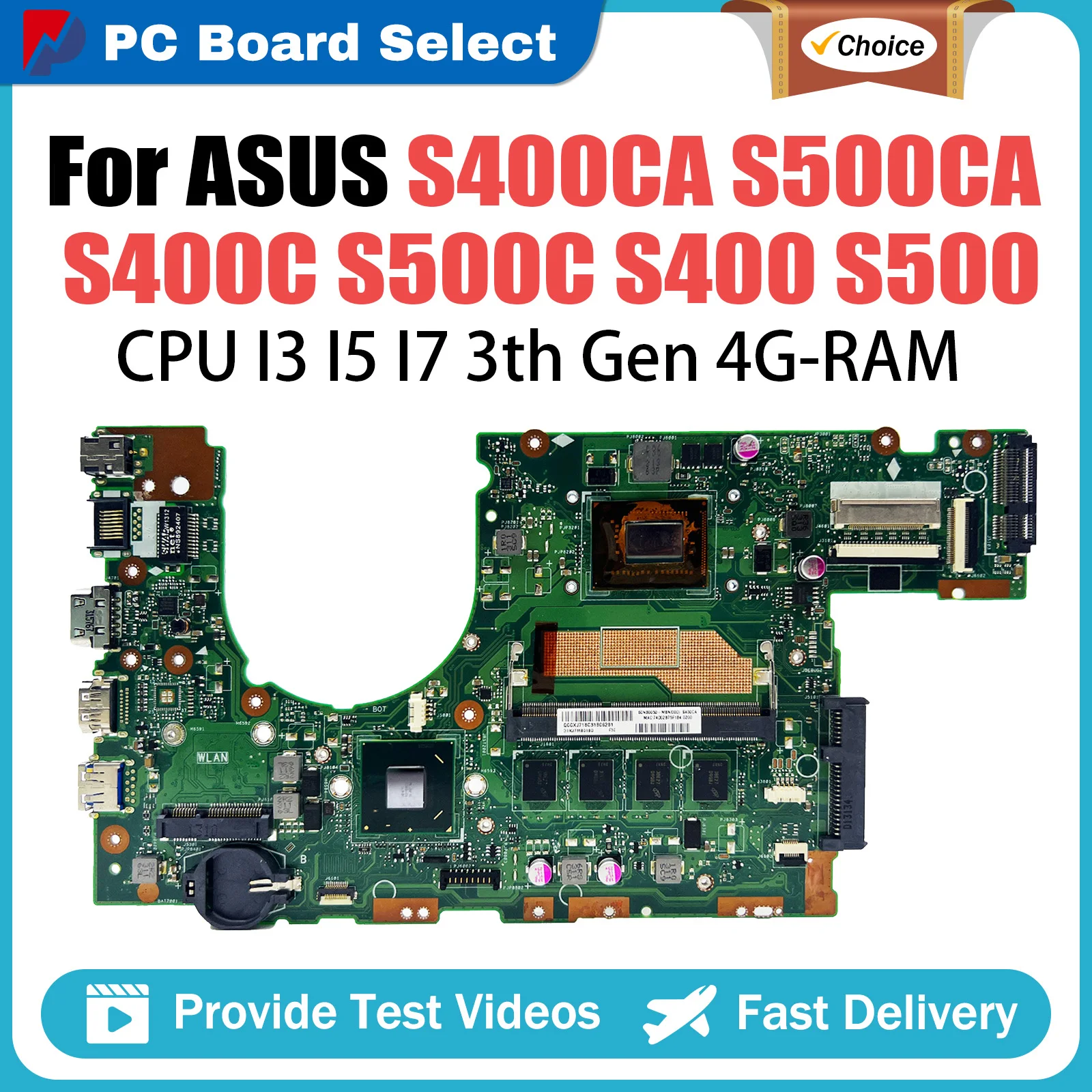 S400CA Mainboard For ASUS S500CA S400C S500C S400 S500 Laptop Motherboard With CPU I3 I5 I7 3th Gen 4GB RAM Fully Tested