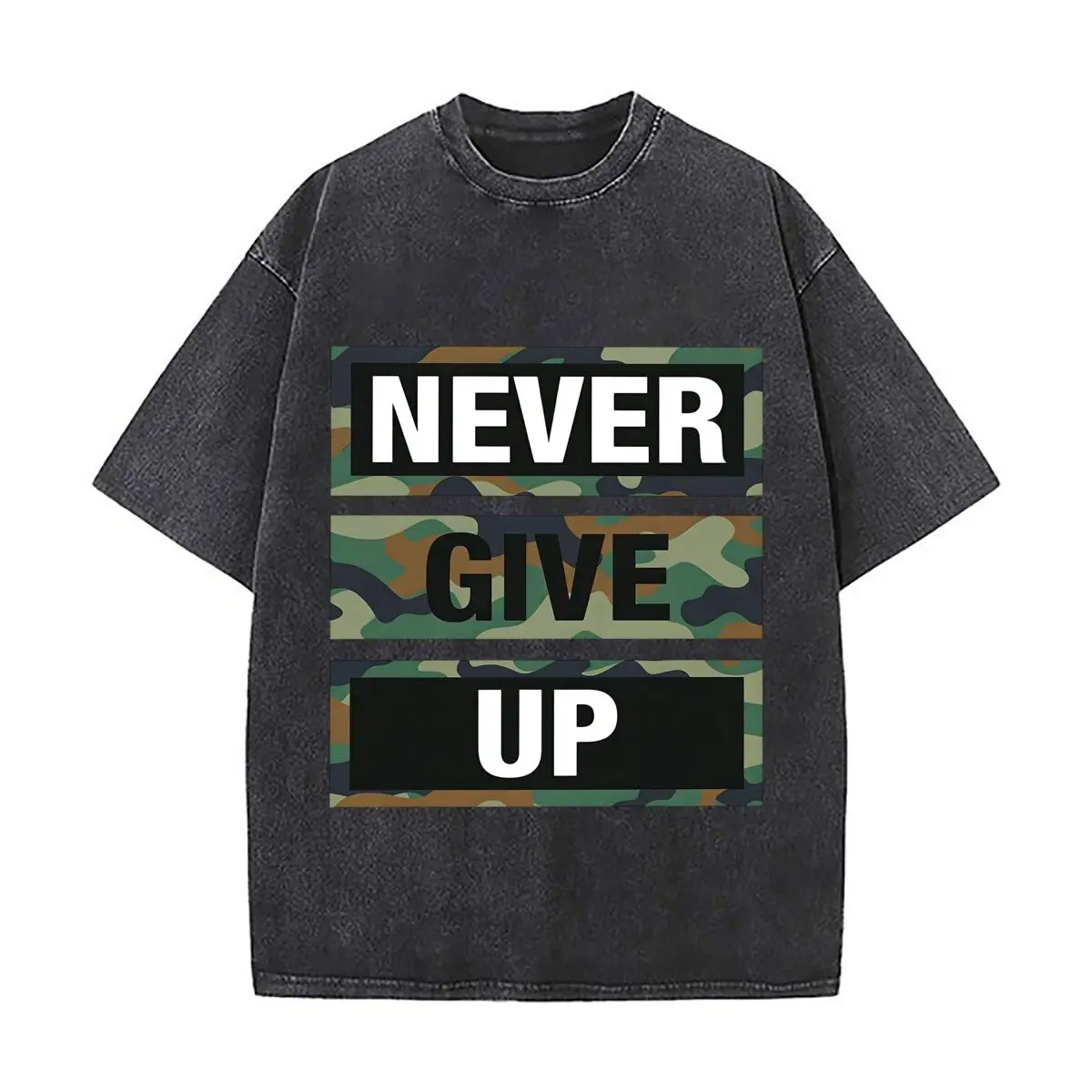 Never Give Up Camo Tank Top Distressed Faded Baggy Streetwear Tops for Park Hangouts