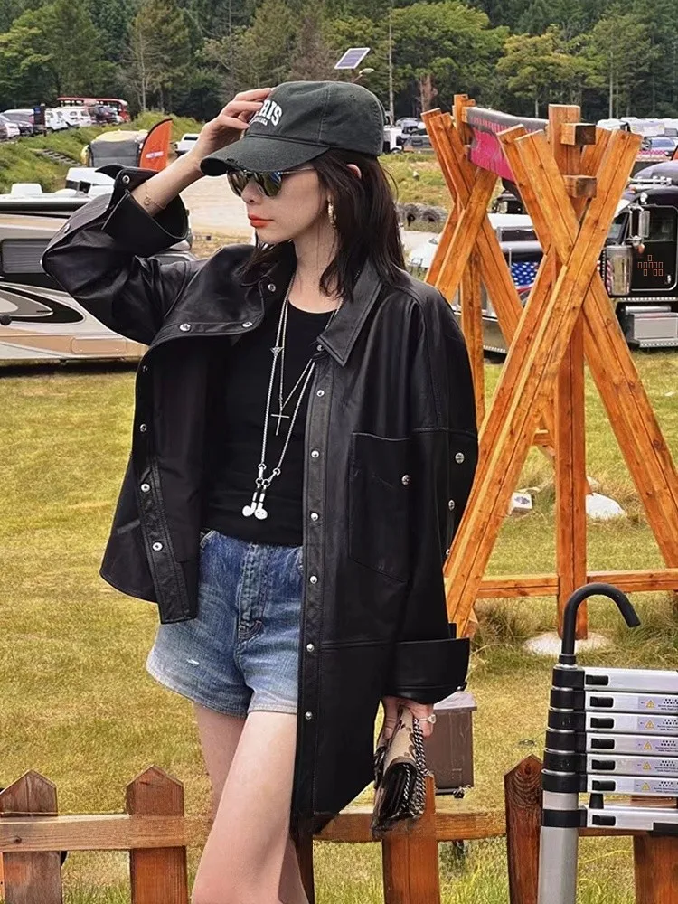 เสื้อแจ็คเก็ตหนังแท้แฟชั่นสำหรับผู้หญิง ความยาวปานกลาง สไตล์สตรีทแวร์ แบรนด์ FeiLan ผ้าขนสัตว์ สไตล์สตรีท แจ็คเก็ตสำหรับใส่ด้านนอก