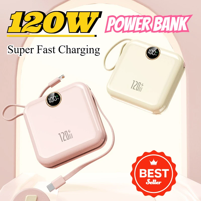 20000mAh Portable Power Bank 120W Fast Charging Phone Charger Digital Display Powerbank for IPhone Xiaomi External Spare Battery
