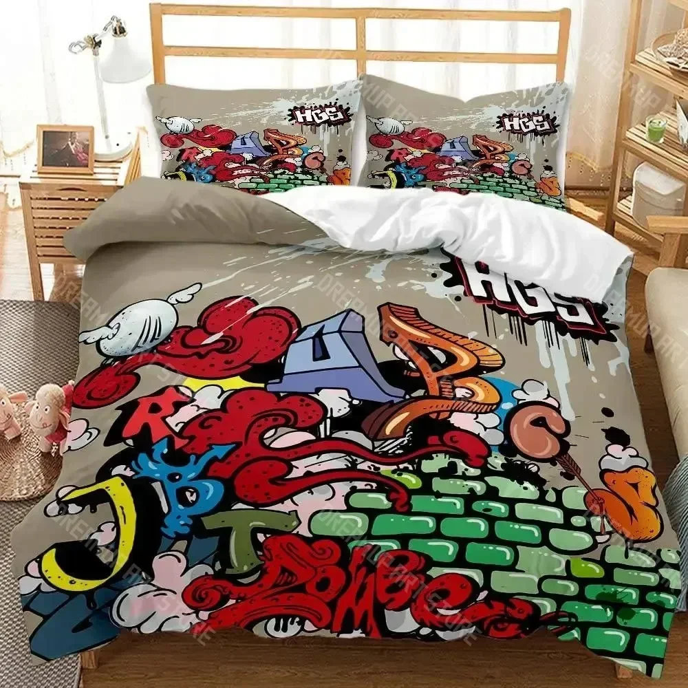 Exquisite 3D Print Hip Hop Duvet Cover King Queen Size Color Street Culture Wall Graffiti Art Rock Music Sports Polyester Beddin