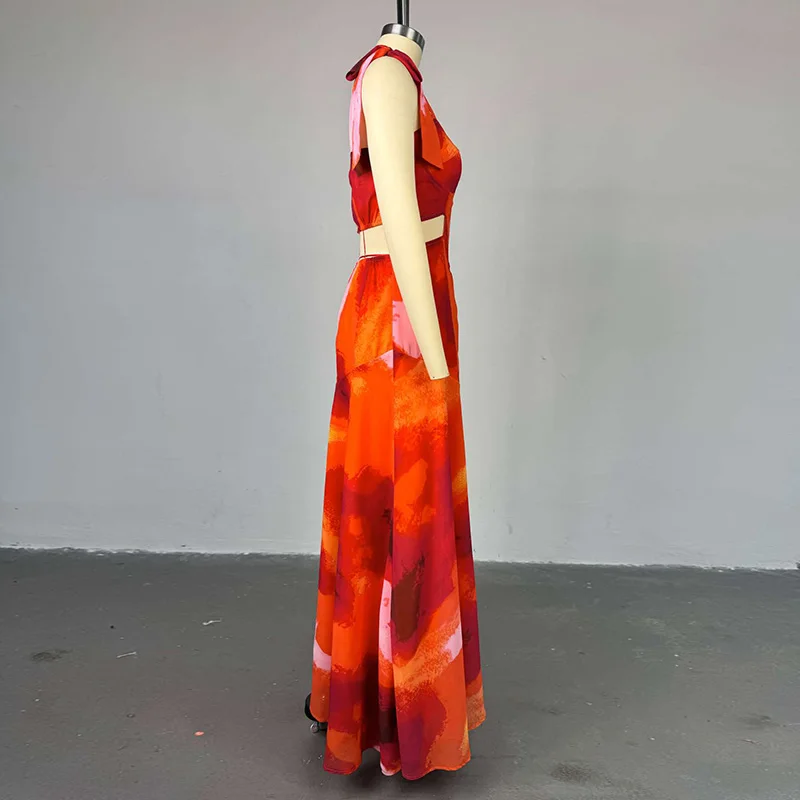 Slergiri Women's Sweetheart Neck Tie Shoulder Cutout Backless Dress 2025 Summer Sweet Print High Waist Big Swing Long Dresses