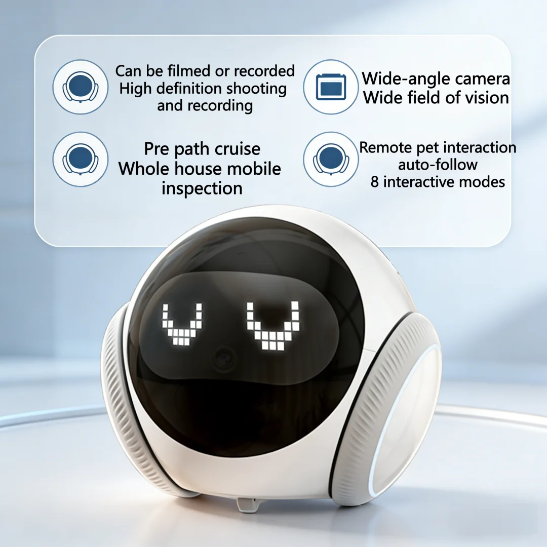 2K home camera, pet monitoring robot, 360 ° home monitoring, mobile application, remote conversation, including charging dock