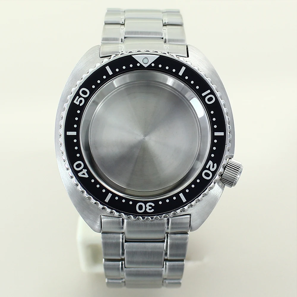 

45mm 316L Stainless Steel Watch Case Strap With Chapters Ring Sapphire Crystal For Mod Big Abalone NH35 NH36 NH38 NH70 Movement