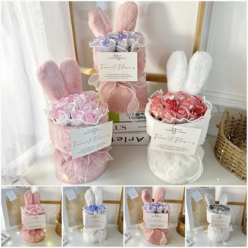 Valentine's Day Rabbit Soap Flower Bouquet Artificial Home Decor Cute Bunch of Flowers Party Supplies Gift