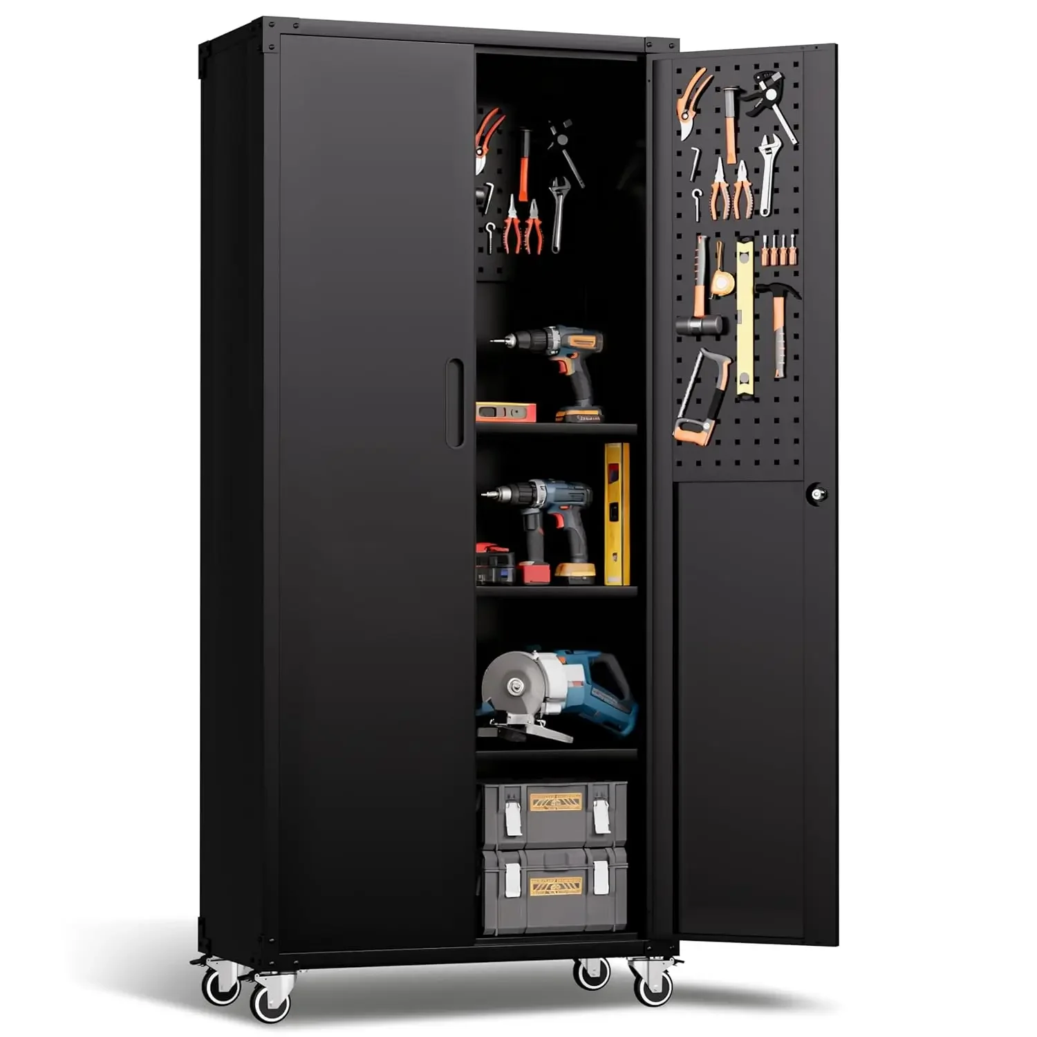 

Rolling Tool Cabinet with Pegboard, 71" Tool Cabinets with 4 Adjustable Shelves for Garage, Tool Room, Assembly, Customized