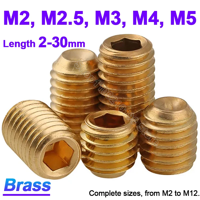 

10-100Pcs Headless Cup Point Set Screw M2 M2.5 M3 M4 M5 Brass Hexagon Hex Socket Allen Cup Point Set Screw Grub Bolts DIN916