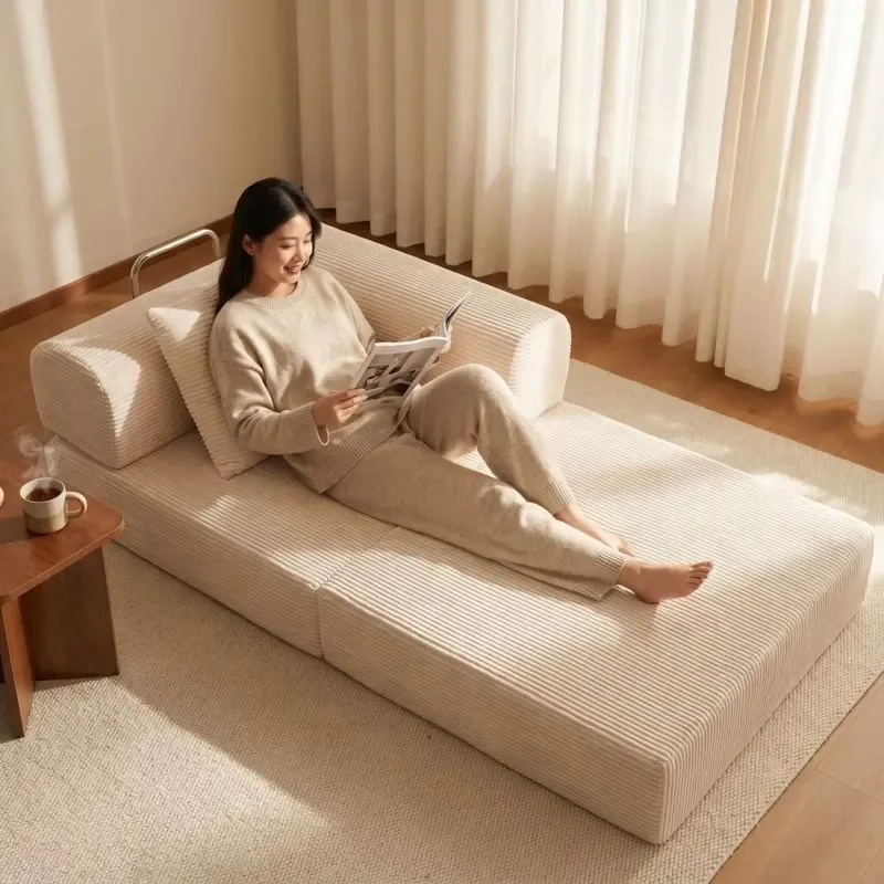 Modern Modular Compressed Sofa Bed Soft Corduroy Sectional Floor Sofa with High Density Foam for Apartment Living Room