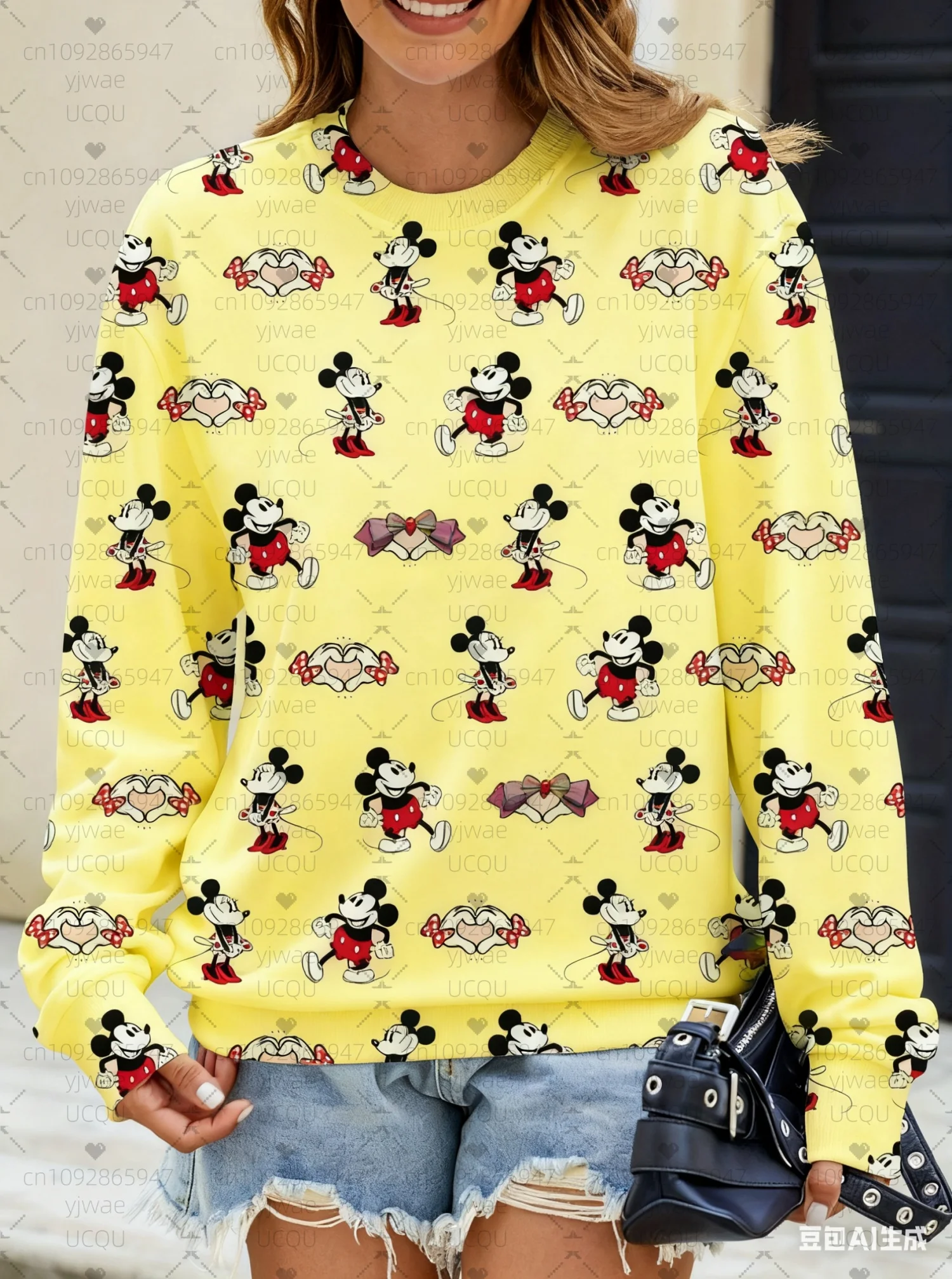 2025 Women Autumm Mickey Mouse Print Round Neck Sweatshirt With Pumpkin Women's Hoodie Females Girl Tops Women Clothing