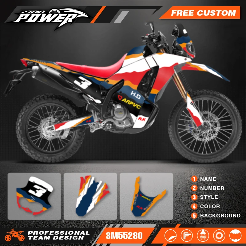 Powerzone Motorcycle Graphic Decal Stickers Kits For Honda CRF250 300 RALLY 2021 Number Name Customize 03