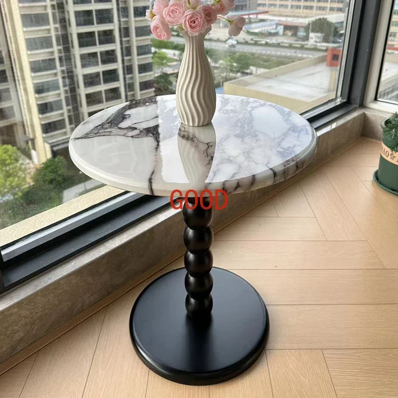 

Solid wood side table, French Bulgari marble, designer luxury stone coffee table, bedside small apartment sofa, retro corner