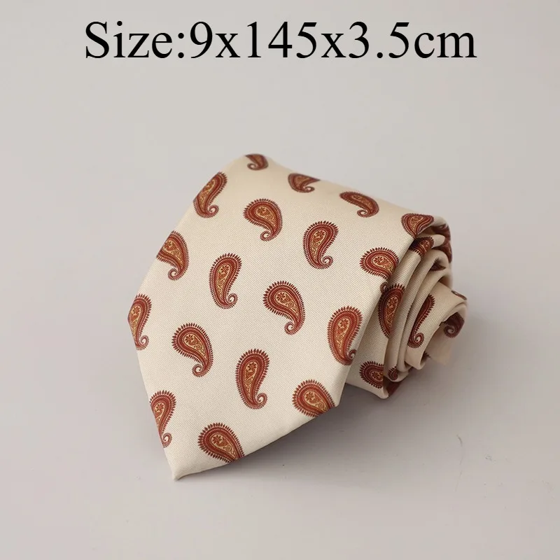 Vintage Printed 9CM Width Hand‑tied Men Necktie, Retro Hong‑Kong‑style Street‑wear Fashion Red Tie, Stylish Shirt Accessory Gift