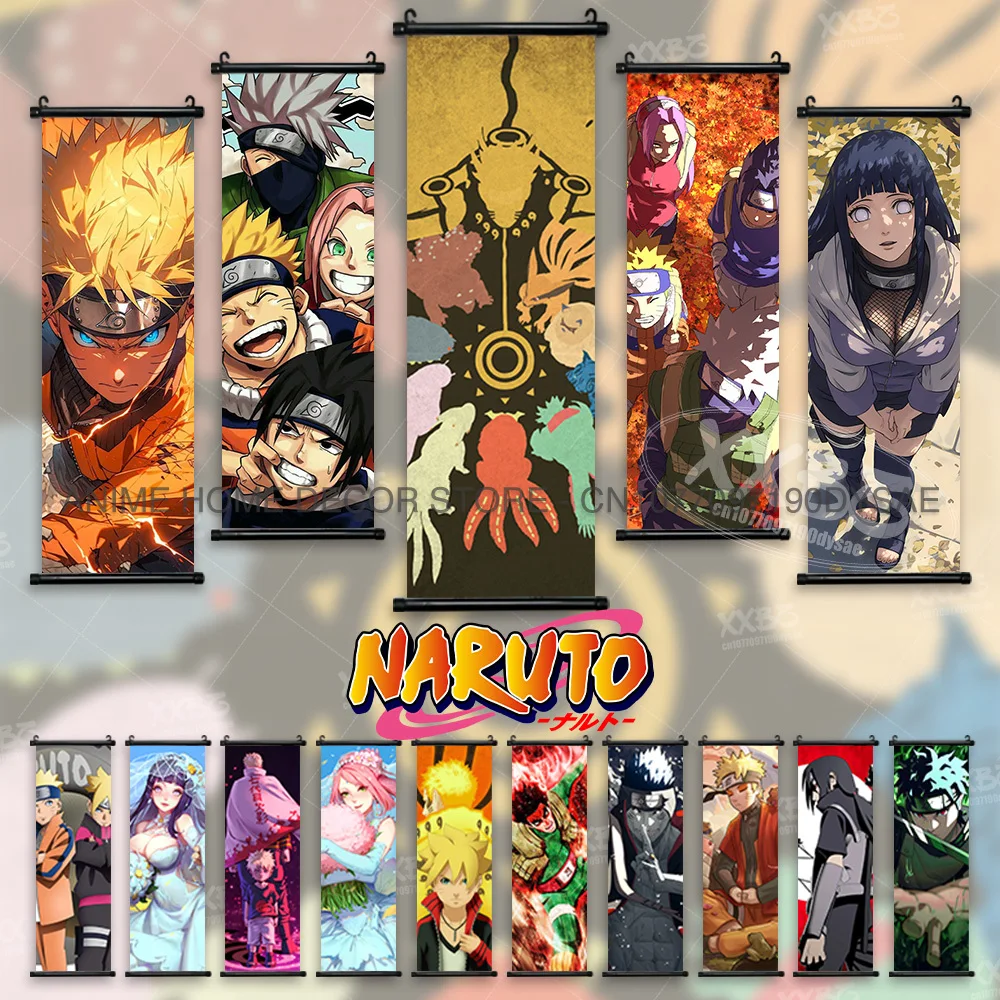 

Naruto Posters Scroll Wall Decor Uchiha Itachi Home Pictures Haruno Sakura Anime Hanging Nara Shikamaru Art Paintings Orochimaru