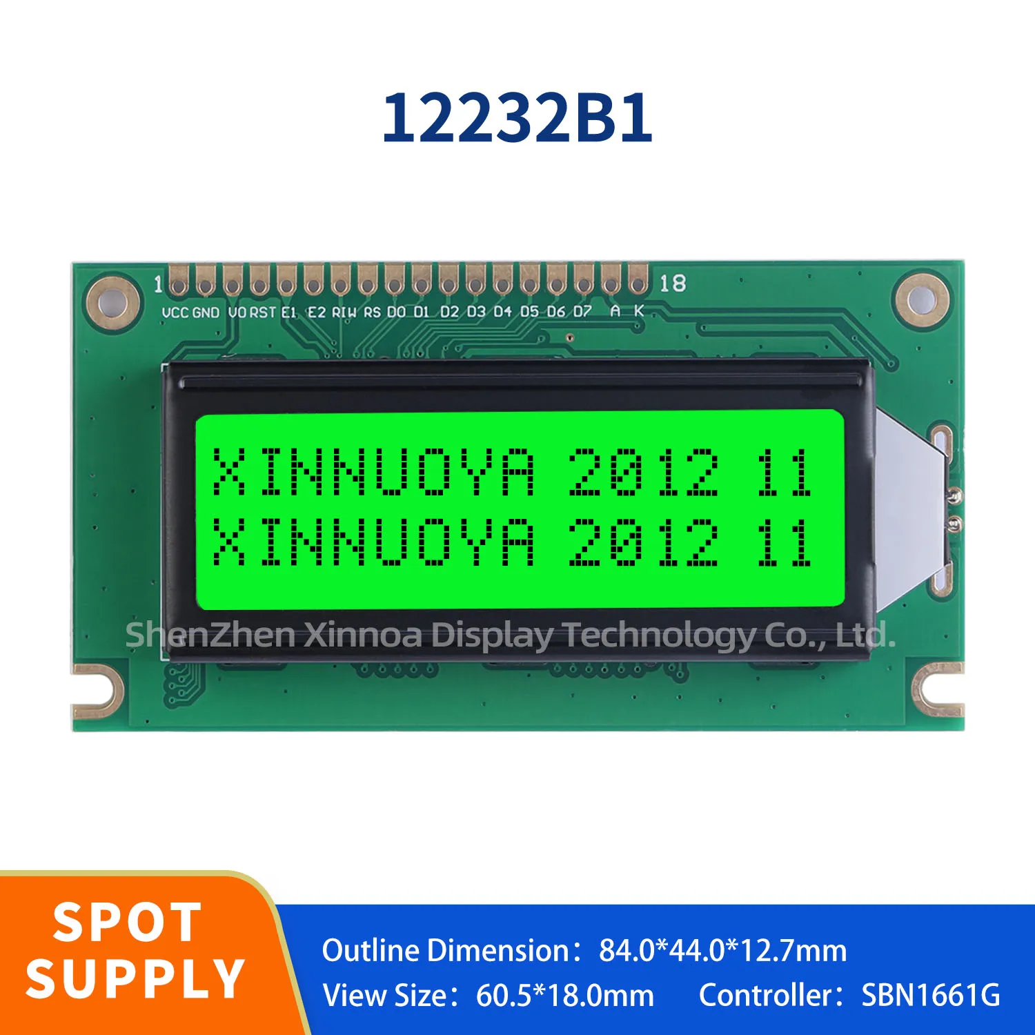 FSTN gray film green light black text 84x44mm LCM SBN1661G 122x32 12232 Graphics Panel 18 PIN Compatible with LCM12232B1