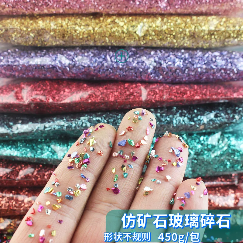 440g/Pack Colored Crushed Glass Nail Gems - Metallic Mineral Sand Particles, Irregular DIY Nail Art Decor for Textured Manicures