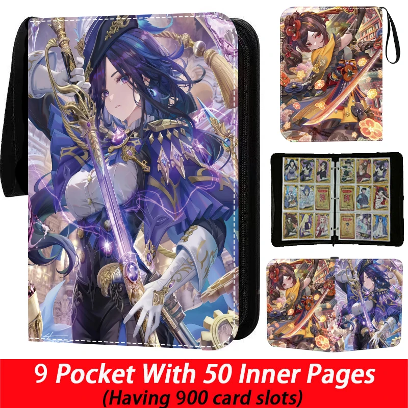 

Genshin Impact Card Binder Book Holds Anime High-capacity 400/900 Pcs Storage Zipper Card Album Collector with 50 Inner Pages