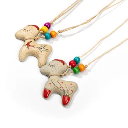 Vintage Hand-Painted Ceramic Necklace Adjustable 30-60cm Unique Animal Design Handmade Jewelry Colorful Beads Bohemian Style