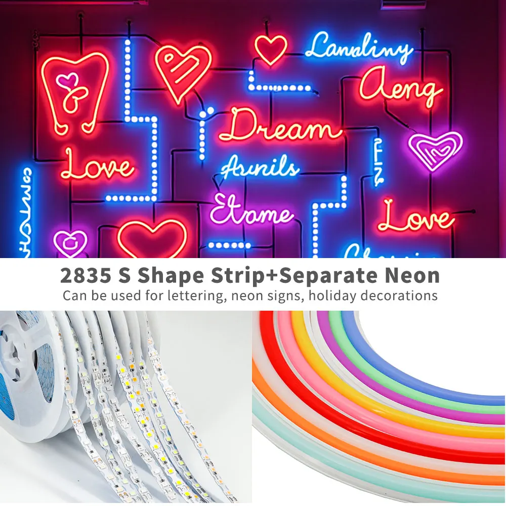 S Shape 2835SMD Led Strip Lights 12 colori Bendable fai da te Tape Light 120LED/m per insegna al Neon fai da te lampada di illuminazione pieghevole