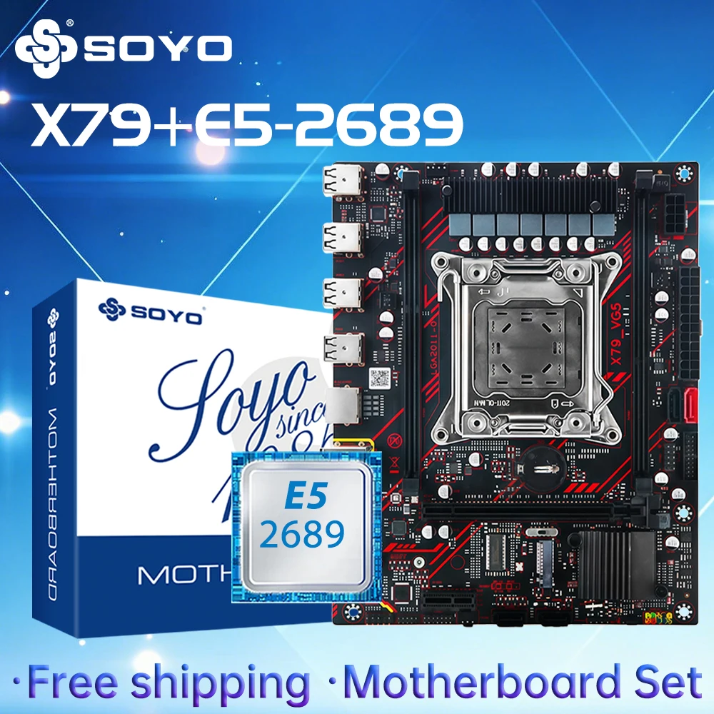 

SOYO X79 Game Motherboard LGA 2011 Set with E5 2689 CPU DDR3 ECC RAM Memory M.2 NAME Computer components Mainboard