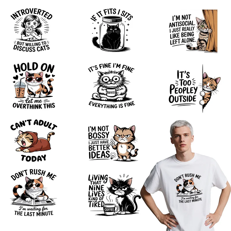 

25CM Cartoon and funny cat heat transfer stickers suitable for printed vinyl patches on clothing washable T-shirt stickers