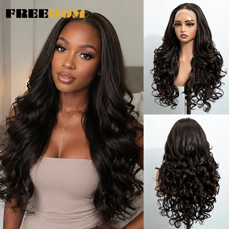 FREEDOM Lockige Synthetische Lace-Front-Perücken für Schwarze Frauen 24 Zoll Vorgezupfte Lace-Perücke Ombre Braun Blond Highlight Tägliche Perücke – Detail 13