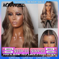 34inch Ash Blonde Body Wave Real HD Lace Front Perruque de cheveux humains Melt Skins 13x6 Full Lace Front Wig Glueless Remy Hair brésilien