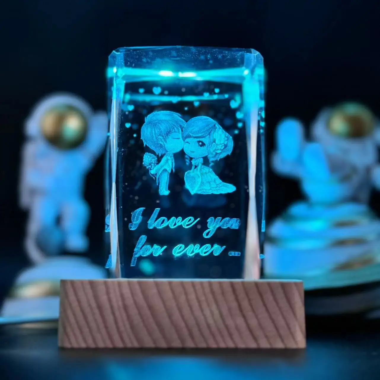 

1 шт., 3D лазерный резной кристалл, свадебная пара, ночник, с цветным световым деревянным держателем лампы, украшение для дома, Suita