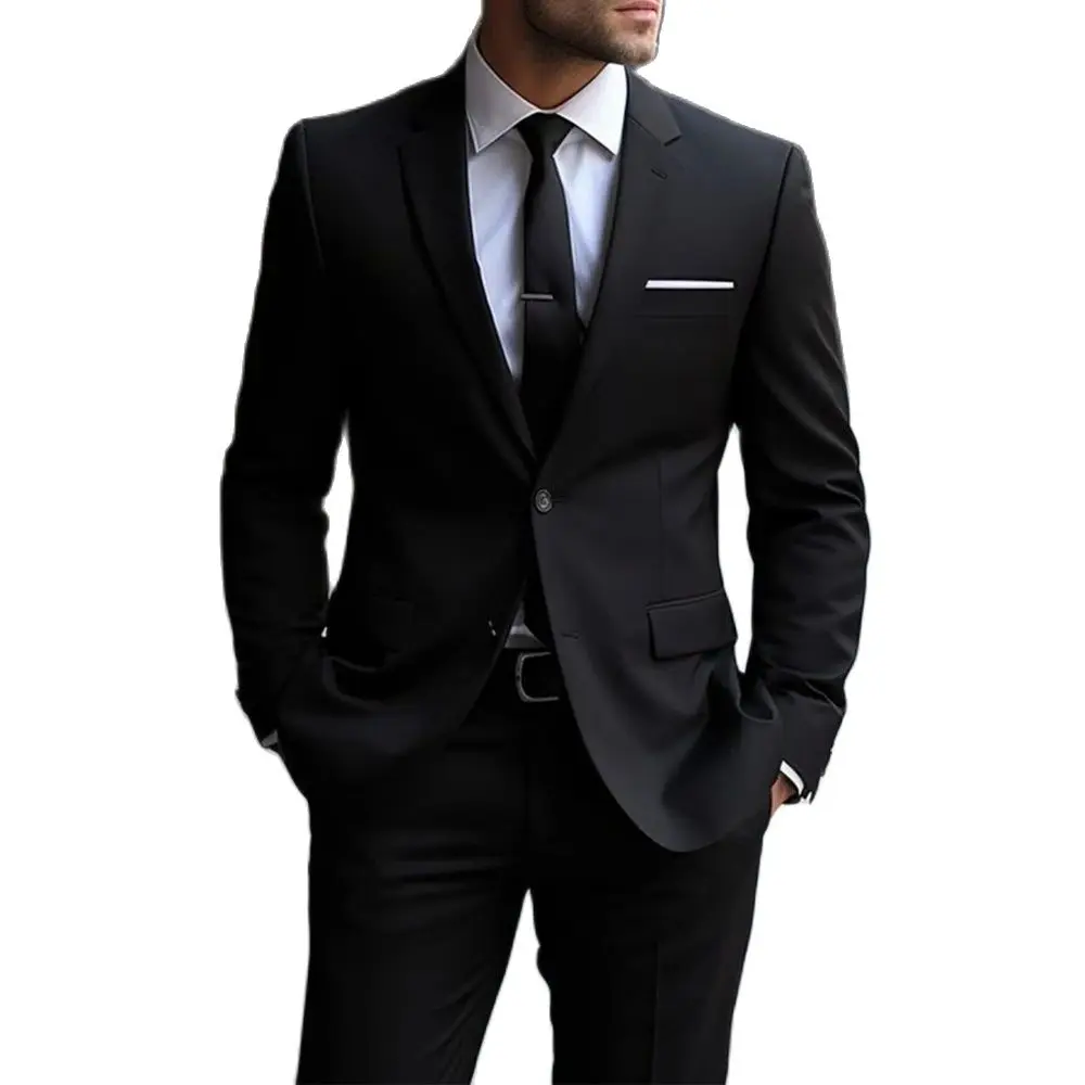 Luxury Black Slim Fit 2 Piece Jacket Pants Outfits Formal Business Skinny Blazer Custom Bespoke Single Breasted Men's Suits