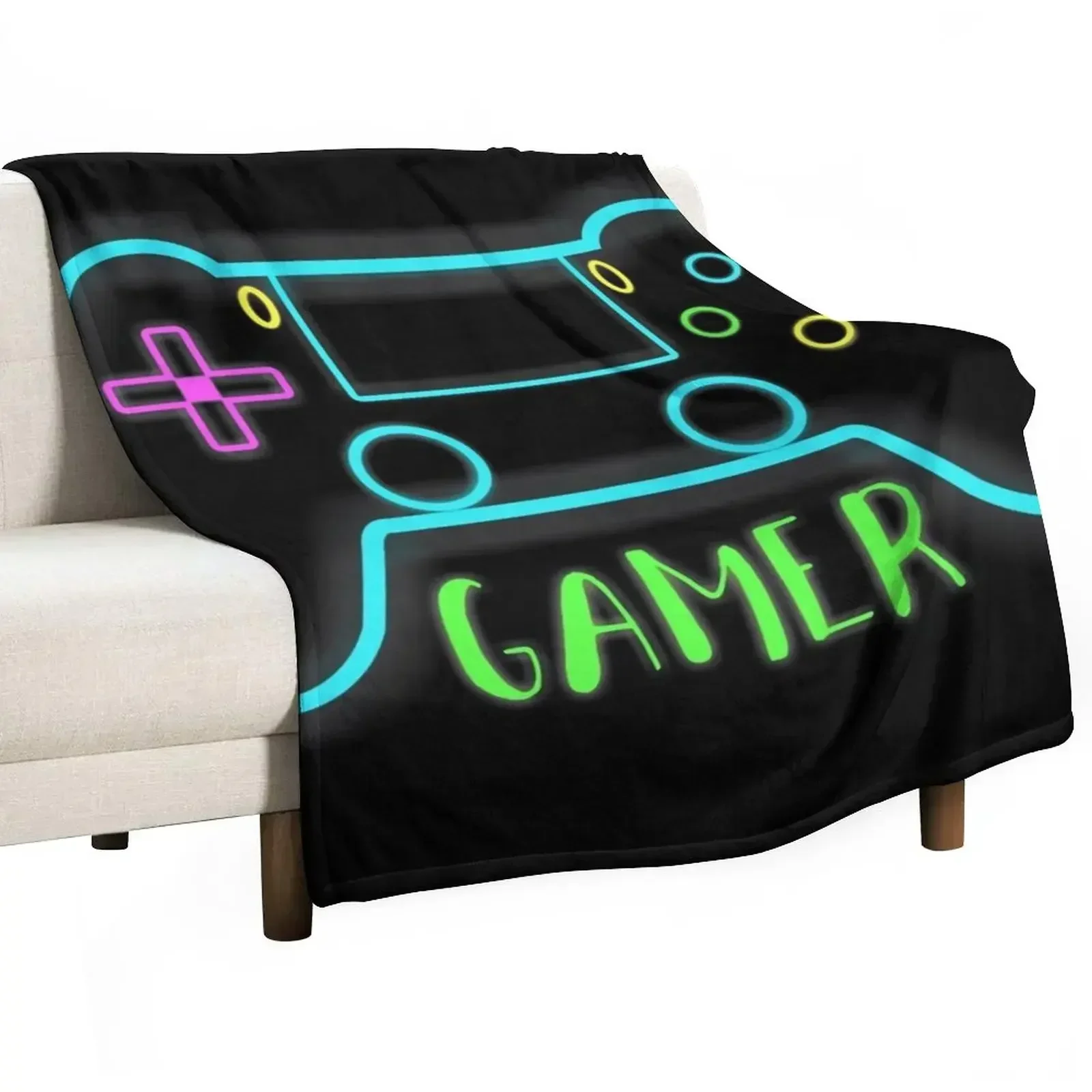 

Neon gamer controller neon colors Throw Blanket Custom Luxury Brand Decorative Sofas Soft Blankets