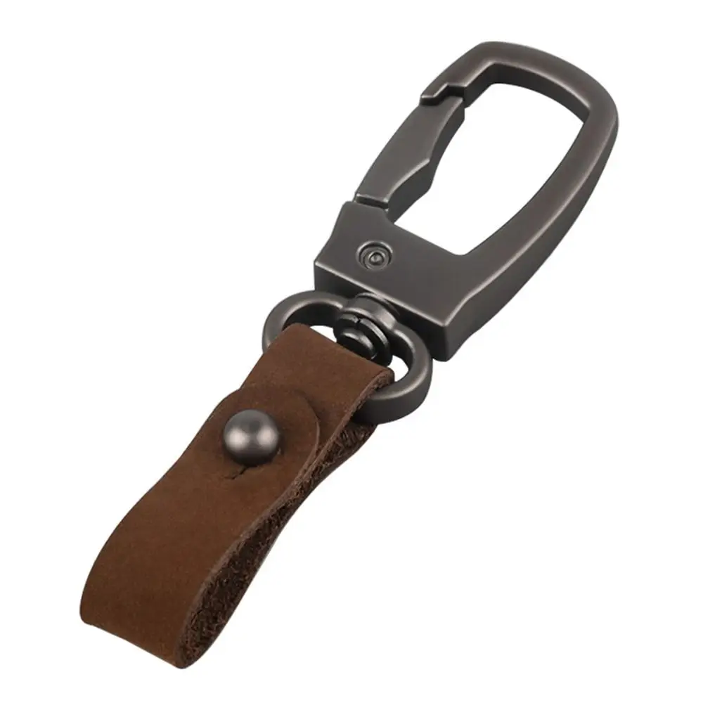 New Genuine Leather Car Keychain Heavy Duty Anti-lost Metal Key Fob with Zinc Alloy Ring Universal Car Key Chains Men and Women