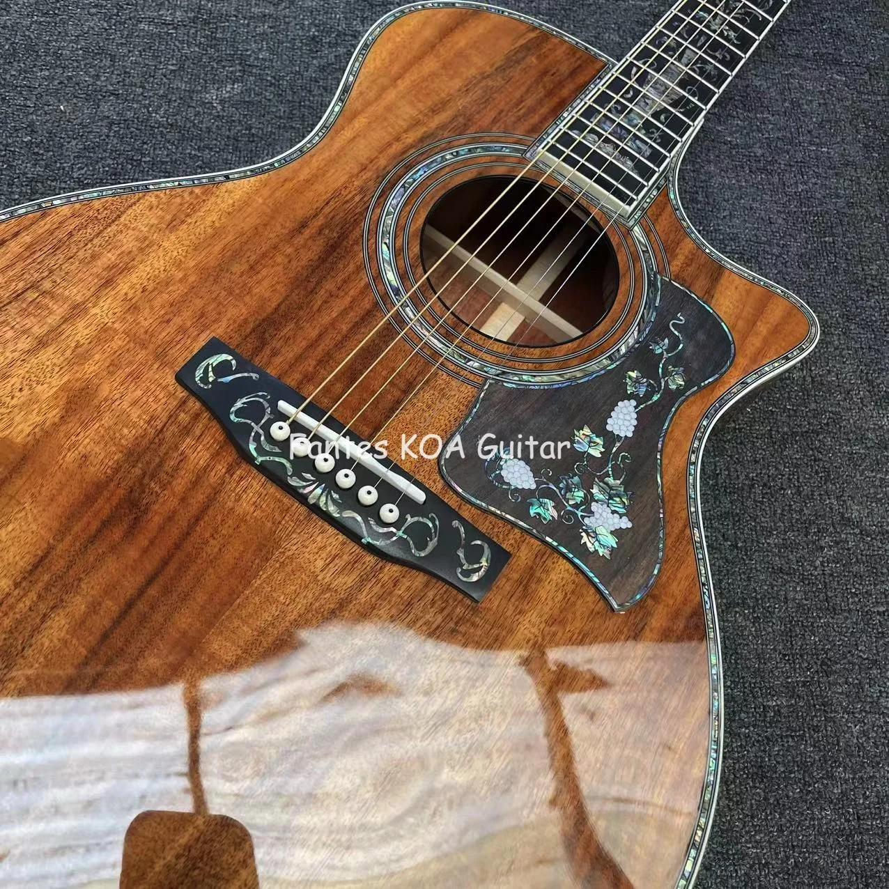 Custom 40 Inch OM45 Deluxe Cutaway Body Solid KOA Wood Acoustic Electric Guitar with Customized Pickguard and Umbrella Torch Lo