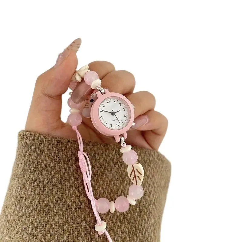 Cream Starfish Bead Bracelet Watch Women Quartz Gentle Pink Adjustable Woven Band Student Wristwatch Reloj Mujer Relojes