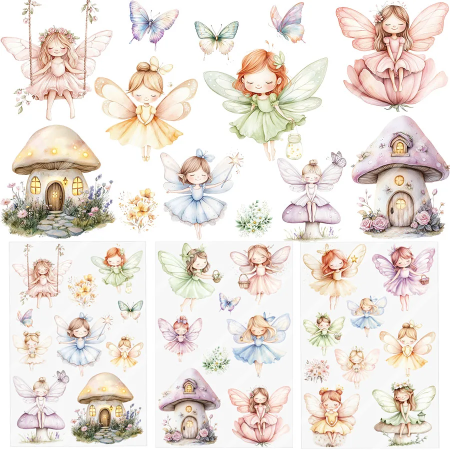 3pcs Magical Garden Forest Fairies DIY UV DTF Rub On Glass Cup Wrap Transfer Sticker Crafts Mug Bottles Card Junk Journal Decor