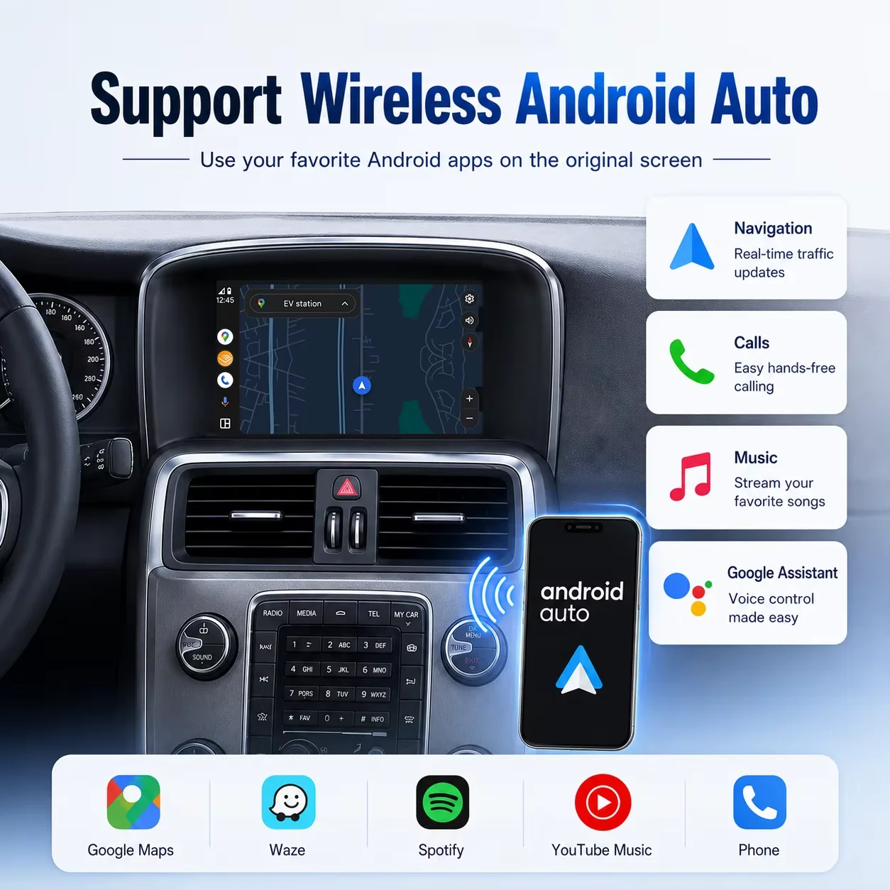 Module CarPlay Android Auto sans fil AUTOTOP pour Volvo XC60 S60 V60 V40 S80 V70 XC70, écran d'origine 7 pouces, boîtier de décodeur de rétrofit, AirPlay, MirrorLink, Bluetooth, musique, AUX, USB, caméra de recul OEM, commande par bouton au volant, Plug and Play, kit système Sensus