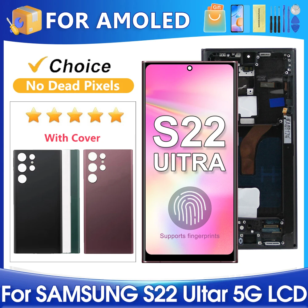 

For Samsung S22 Ultra For AMOLED S908 S908B S908U S908W S908E LCD Display Touch Screen Digitizer Assembly Replacement