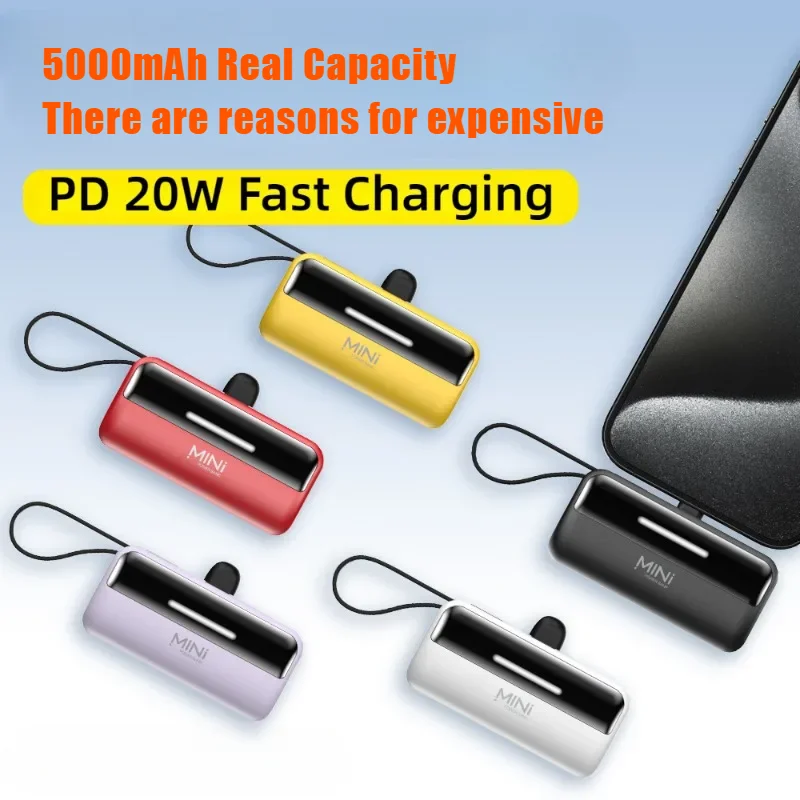 Новейший мини-Power Bank, быстрая зарядка 5000 мАч со встроенным кабелем, портативные чехлы для зарядного устройства для iPhone, Samsung, Huawei, Xiaomi
