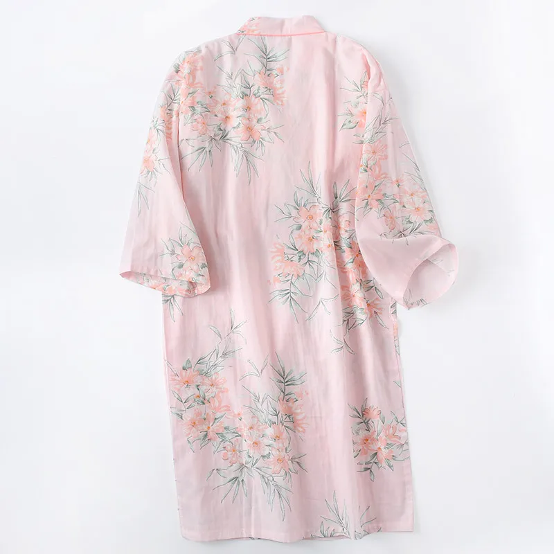 Spring New Rich Flower Robe Women\'s Cotton Robe Double Gauze Sleepwear Summer Thin Dressing Gown Japanese Loose Kimono Mujer